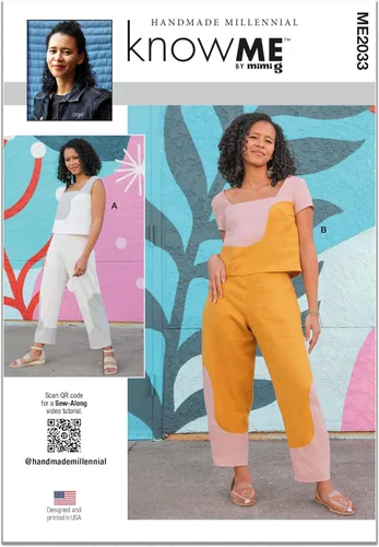 Know Me Misses' - Kit de patrón de costura de tops cortos y pantalones sin botones, código de diseño ME2033, tallas 8-10-12-14-16