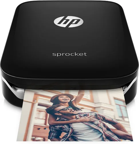 Impresora de fotografías portátil HP Sprocket (negra), con papel fotográfico adhesivo Zink, Negro