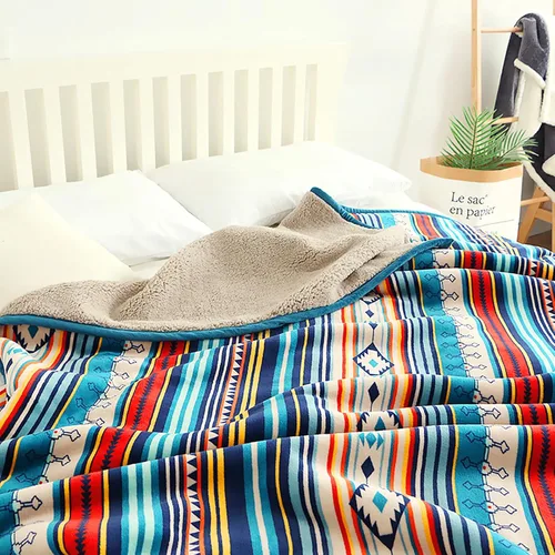 Miniatura 4 de UKELER Manta de sherpa bohemia de 80 x 60 pulgadas, manta bohemia de franela de felpa suave para cama, sofá, oficina, campamento A-bohemio