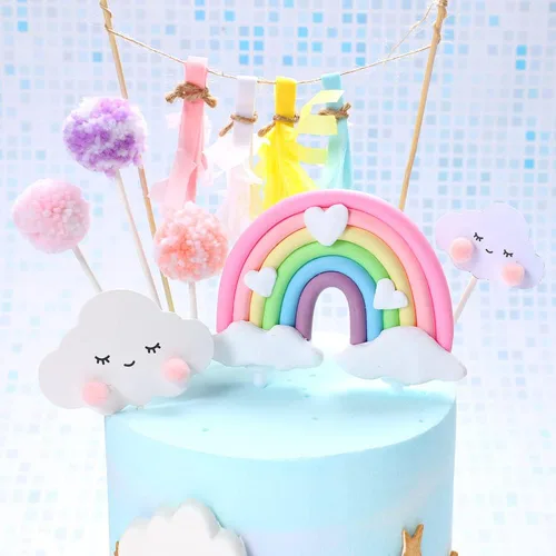 Miniatura 2 de Decoración de pastel de arcoíris, decoración de pastel de corazón arcoíris, decoración de pastel de cerámica suave para tartas de cumpleaños