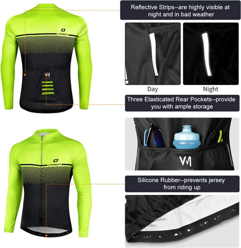 Miniatura 5 de Maillot de ciclismo para hombre, manga larga, con 3 bolsillos traseros, secado rápido, transpirable, para bicicleta