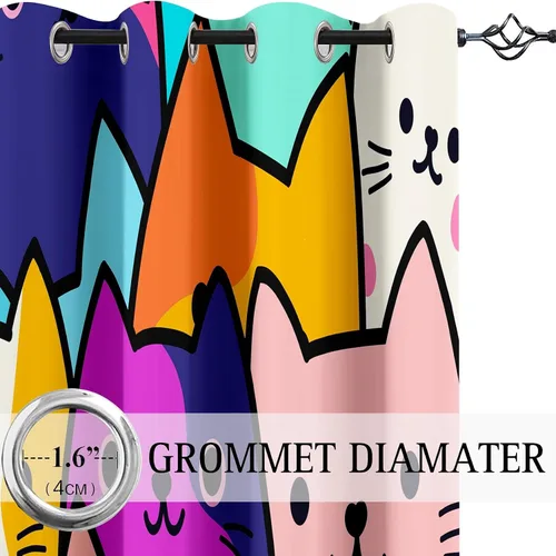 Miniatura 3 de Cortinas de Gato - Lindas Cortinas Opacas de Gato para Habitación de Niños Decoración Kawaii para Dormitorio de Niñas, 2 Paneles, 82 x 63 pulgadas