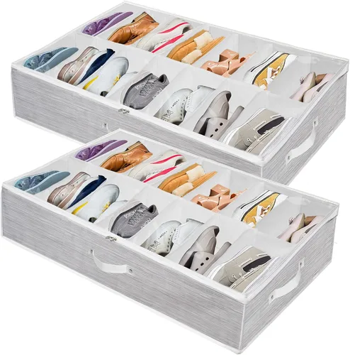 Miniatura 17 de homyfort Organizador de zapatos debajo de la cama, para 12 pares y 4 pares de botas, materiales resistentes y transpirables, solución de 2 Zapatos