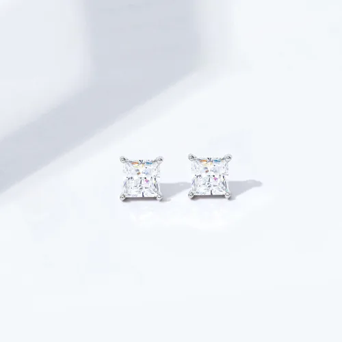Miniatura 5 de Tienda Collection Plated Sterling Silver Stud Earrings set with Princess Brilliant Cut Infinite Elements Cubic Zirconia