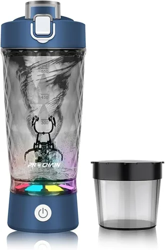 PROCHAIN Botella agitadora eléctrica de proteínas, mezclador de batidos de proteínas, taza de mezcla automática portátil para preentrenamiento, Azul