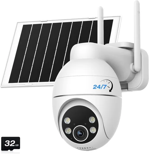 TKENPRO Cámara solar inalámbrica para exteriores, visión nocturna a color 2K, cámara de seguridad siempre en video inalámbrica para exteriores,