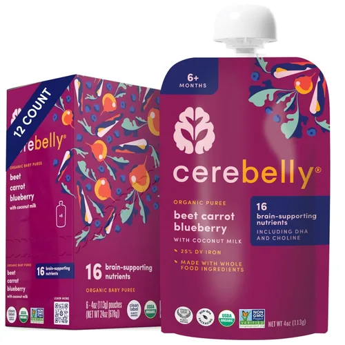 Miniatura 29 de Cerebelly Paquete variado de bolsas de comida orgánica para bebés, purés de verduras y frutas, 16 nutrientes, sin azúcar añadido, fibra y sin OMG, 4