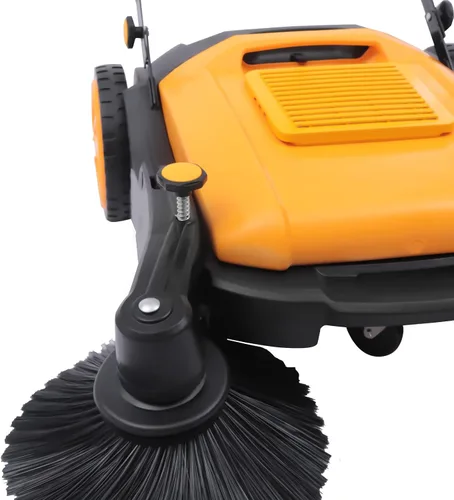 Miniatura 3 de TFCFL Barredora industrial de empuje manual de 41 pulgadas, barredora amarilla para exteriores e interiores con contenedor de residuos grande
