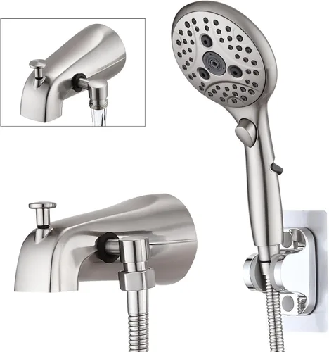 PROOX Grifo de Tina Completamente Metálico con Desviador, Ducha de Mano de 6 Configuraciones con Interruptor de Pausa de Encendido/Apagado, Grifo de
