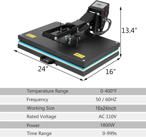 Miniatura 9 de SmarketBuy -Prensa de calor mejorada 16x24 pulgadas, máquina de prensa de alta presión con carcasa 1800W, gran prensa de calor con placa inferior