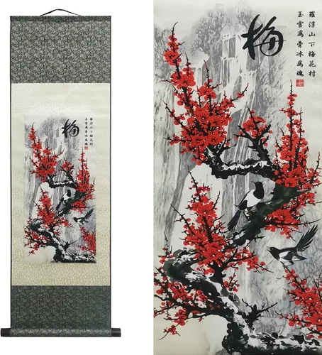 Miniatura 40 de AtfArt Decoración asiática de pared, hermosa pintura de pergamino de seda, 4 flores de hombre justo, orquídea ciruela, bambú, crisantemo, decoración