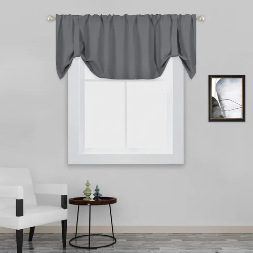 Miniatura 2 de DECOVSUN Cenefa opaca con amarre para ventana de 18 pulgadas de largo, con aislamiento térmico, cenefa ajustable para ventanas de cocina, bolsillo
