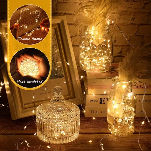 Miniatura 3 de Macarrie 6 piezas de luces de cadena USB de 33 pies con 100 LED, luces de hadas alimentadas por USB para decoración de Navidad, interior, exterior