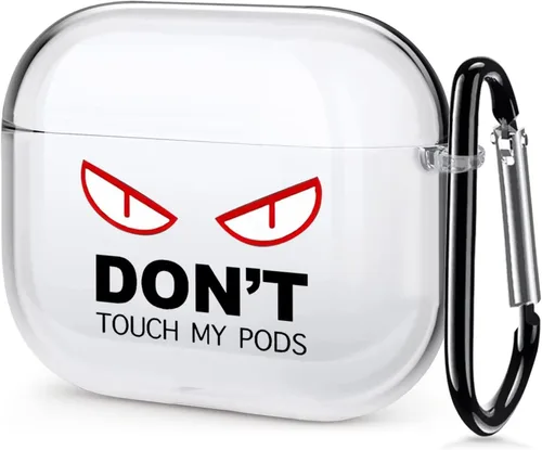 Miniatura 10 de Funda transparente para AirPod Pro 2019, Don't Touch My PODS, funda negra con llavero de ojos grandes, linda caricatura para AirPods Pro, funda