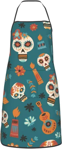 Miniatura 15 de Delantal de calavera de azúcar, delantales de cocina para hombres y mujeres, delantal de cocina, delantal de chef, delantales de jardín ajustables