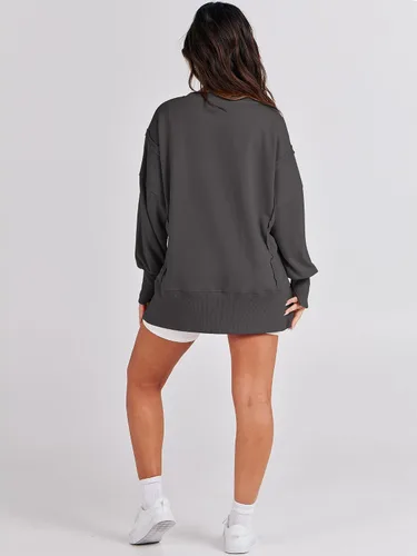 Miniatura 8 de ANRABESS Sudaderas de gran tamaño para mujer, con cuello redondo, manga larga, casuales y holgadas, con aberturas, ropa de otoño 2025