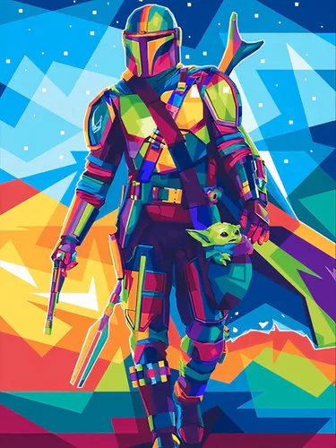 Modern Merch Kits de arte de diamantes de Star Wars para adultos, Mandalorian y Baby Yoda pintura de diamantes 5D para adultos, arte de pared de El