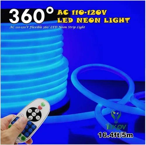 Miniatura 10 de [Actualización] Luz LED de neón de 360°, IEKOV™ CA 110-120 V, tira de luces LED de neón flexible de 360 grados, regulables e impermeables de neón +