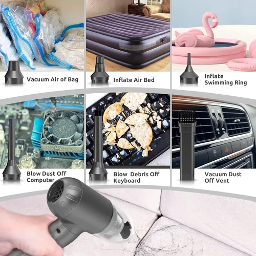 Miniatura 5 de RealPlus Plumero de aire comprimido 4 en 1, aspiradora y bomba, 12000Pa 7500mAh 3 velocidades recargable sin escobillas plumero eléctrico, soplador