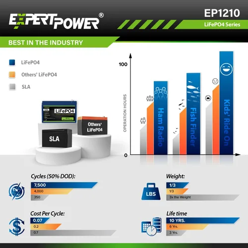 Miniatura 4 de ExpertPower - Baterías recargables de ciclo profundo LiFePO4 de litio de 12 V
