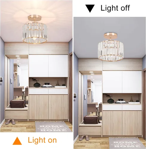 Miniatura 7 de Lámpara de techo de cristal semiempotrada, lámpara de techo de cristal para pasillo, lámpara dorada para entrada, dormitorio, baño, sala de estar