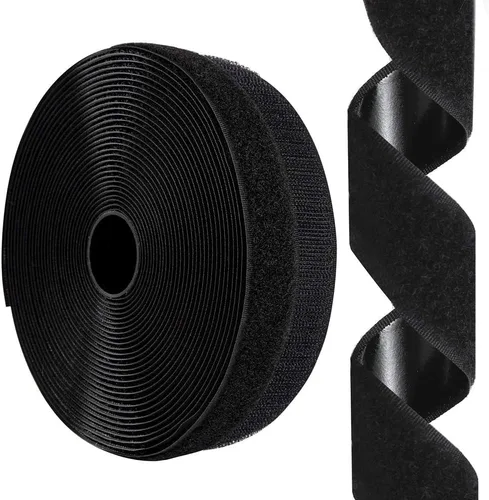 Rolo de cinta adhesiva de gancho y bucle de 3/4 pulgadas x 26 pies, cinta adhesiva de nylon de alta resistencia para oficina, hogar, escuela, Negro