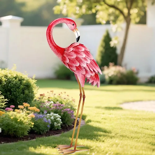 Miniatura 7 de Shorayn Estatuas de jardín, esculturas de flamenco, arte de metal para patio, arte de pájaro rosa, decoración de patio trasero al aire libre, patio