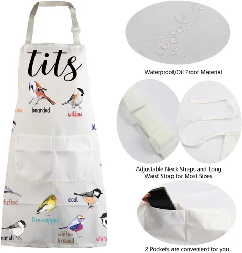 Miniatura 5 de MBMSO Delantal de tetas con bolsillos, delantal de cocina para observación de aves para amantes de las aves Tetas Pájaro Delantal-w