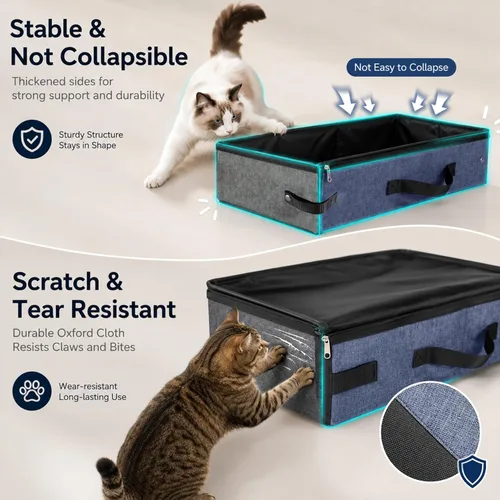 Miniatura 5 de HiCaptain Caja de arena portátil de viaje, caja de arena plegable para gatos con tapa y asa, transportador de arena plegable ligero estándar