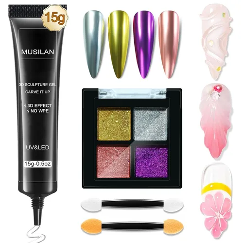 Miniatura 10 de MUSILAN Gel para esculpir uñas 3D con limas de cristal de cristal, gel constructor transparente para uñas, moldeo para esculpir esmalte de uñas