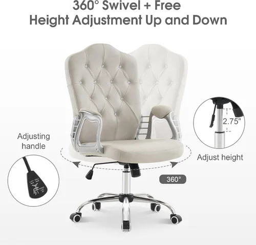 Miniatura 7 de BarberPub Silla ajustable para oficina en casa, silla de trabajo con soporte lumbar, bonita estación giratoria de uñas, ergonómica con reposabrazos