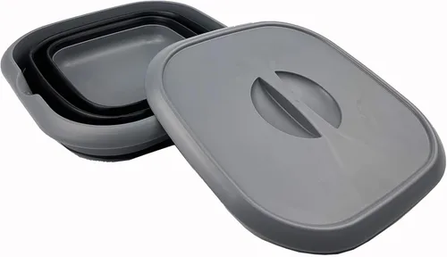 Miniatura 3 de SAMMART Cubo cuadrado plegable de 8.5 L (2.2 galones) con tapa/cubo de agua cuadrado plegable con tapa/bañera portátil con asa y tapa (gris/negro)