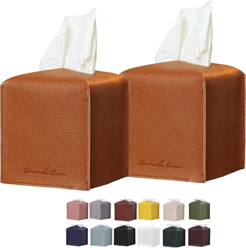 Miniatura 18 de Soporte para caja de pañuelos de piel sintética de alta calidad, elegante funda de caja de pañuelos estilo hotel para decoración del hogar, oficina