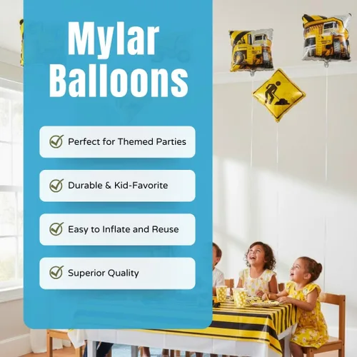 Miniatura 3 de Construction Zone - Globos de Mylar para decoración de fiestas temáticas de construcción para cumpleaños y eventos de niños, diseño de señal