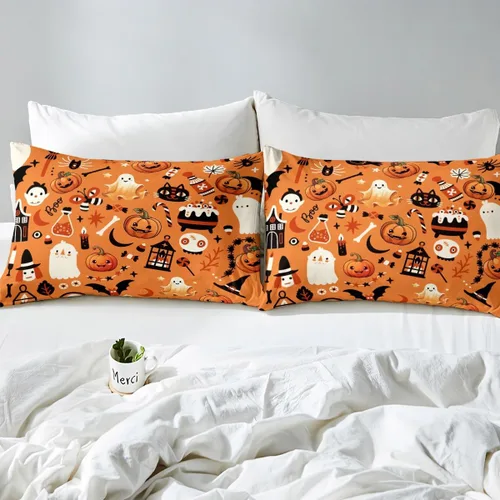 Miniatura 5 de Erosebridal Sábanas de Halloween para niños y niñas, juego de sábanas espeluznantes de dibujos animados, tamaño individual, juego de ropa de cama