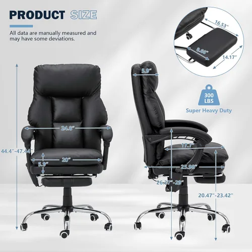 Miniatura 6 de HOMREST Silla de oficina ergonómica con masaje de 6 puntos y calefacción, sillas de escritorio ejecutivas ajustables con reposapiés retráctil, silla