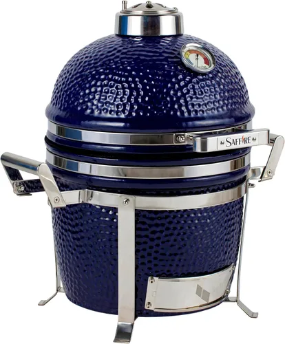 Saffire Kamado portátil - Parrilla y ahumador de cerámica pequeña, parrilla de carbón de 13 pulgadas con soporte de acero inoxidable 304, caja de