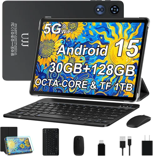 Tableta de 10 pulgadas Android 15 con 30 GB de RAM 128 GB de ROM 1 TB de expansión, Tablets de 8000 mAh Octa-Core con teclado y ratón, pantalla HD