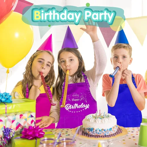 Miniatura 7 de Juego de 24 delantales para niños de 12 colores, XL para niños de 7 a 13 años, delantales de chef para niños, pintura para cocina, cocina, hornear