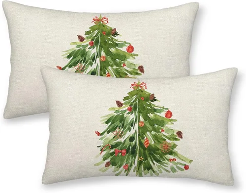 Miniatura 88 de AGAYNA Juego de 2 fundas de almohada decorativas con diseño de acuarela verde salvia para árbol de Navidad de 16 x 16 pulgadas, para sofá, invierno