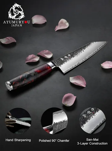 Miniatura 5 de Cuchillo de chef japonés con acero VG10, cuchillo Kiritsuke forjado a mano de 7 pulgadas, cuchillos de cocina afilados con 3 capas de acero
