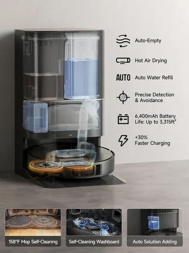 Miniatura 3 de DREAME X40 Ultra Aspiradora Robótica con Trapeador Removible y Elevable, Succión de 12,000Pa, Limpieza Extensiva con Cepillo Lateral, Trapeador
