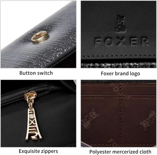 Miniatura 5 de FOXER Cartera de cuero para mujer, cartera de embrague plegable para mujer, talla única
