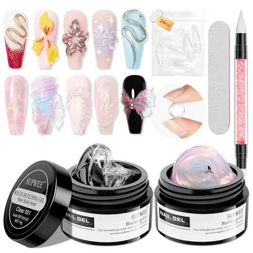 Miniatura 11 de Gel de arte de uñas 3D transparente y blanco, gel sólido constructor para uñas, antiadherente, para escultura de manos, geles duros con doble