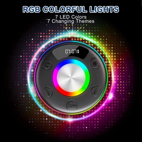 Miniatura 4 de Parlante Bluetooth, Parlante de Ducha, Parlantes Portátiles Impermeables IP7 Bluetooth 5.4 con Sonido HD, Luz RGB/Pantalla LED/Llamada Manos