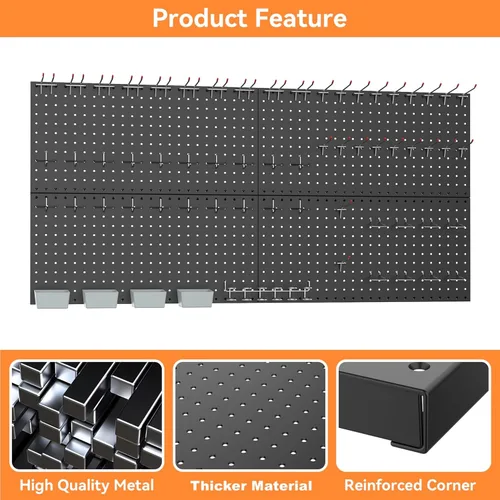 Miniatura 5 de WALMANN Kit de tablero de clavijas de metal con accesorios para pared, herramientas de garaje, sistema de tablero de clavijas para garaje, banco