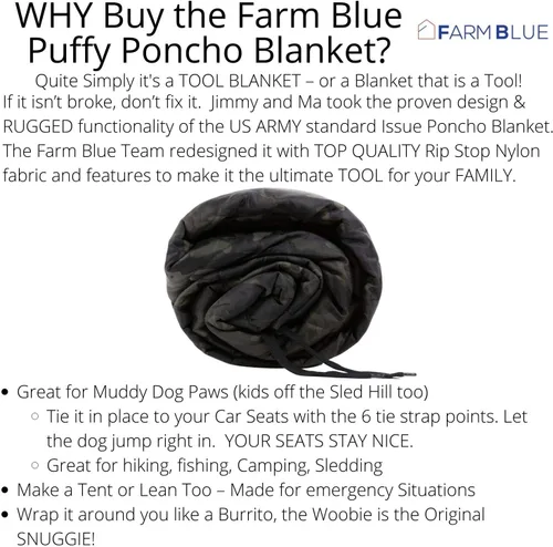 Miniatura 4 de Farm Blue Manta militar de camuflaje negro para acampar, manta táctica Woobie manta poncho, ligera, multifuncional, mantas para todo tipo de clima