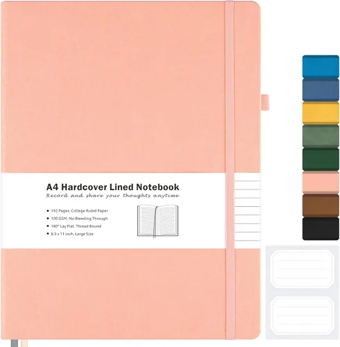 Miniatura 15 de Cuaderno con rayas universitarias, cuaderno de cuero de tapa dura A4 para el trabajo, cuaderno diario rayado para mujeres, hombres, 192 páginas