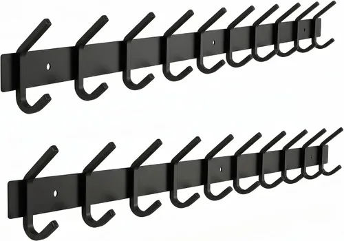 Miniatura 18 de Perchero de Abrigos Pequeño Negro Mate para Pared – Riel de Ganchos de Acero Inoxidable de 6 Pulgadas con 2 Ganchos Dobles para Abrigos