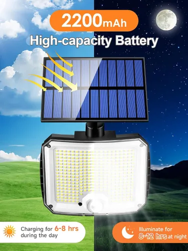 Miniatura 5 de PIKOY Luces solares con movimiento para exteriores impermeables, [Actualización 318LED/33FT/5 modos] Luces solares de seguridad, control remoto +